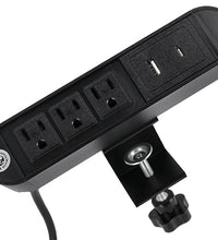 Blue Key World Desk Clamp Power Strip with USB Ports - 3 Electrical Outlet Plugs with 6 Cable Clips, Table Mount Multiplug Charging Station - Desktop Plug Socket Charger for Home Office Organization
