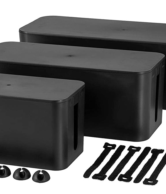 Cable Management Box - Hide Cords Home Organizer Tool, Power Strip Cover, Baby Proof & Pets Electric Concealer - Wire Cord Outlet Surge Protector Covers for Lounge, Desk, TV & Computer - 3 Set, Black