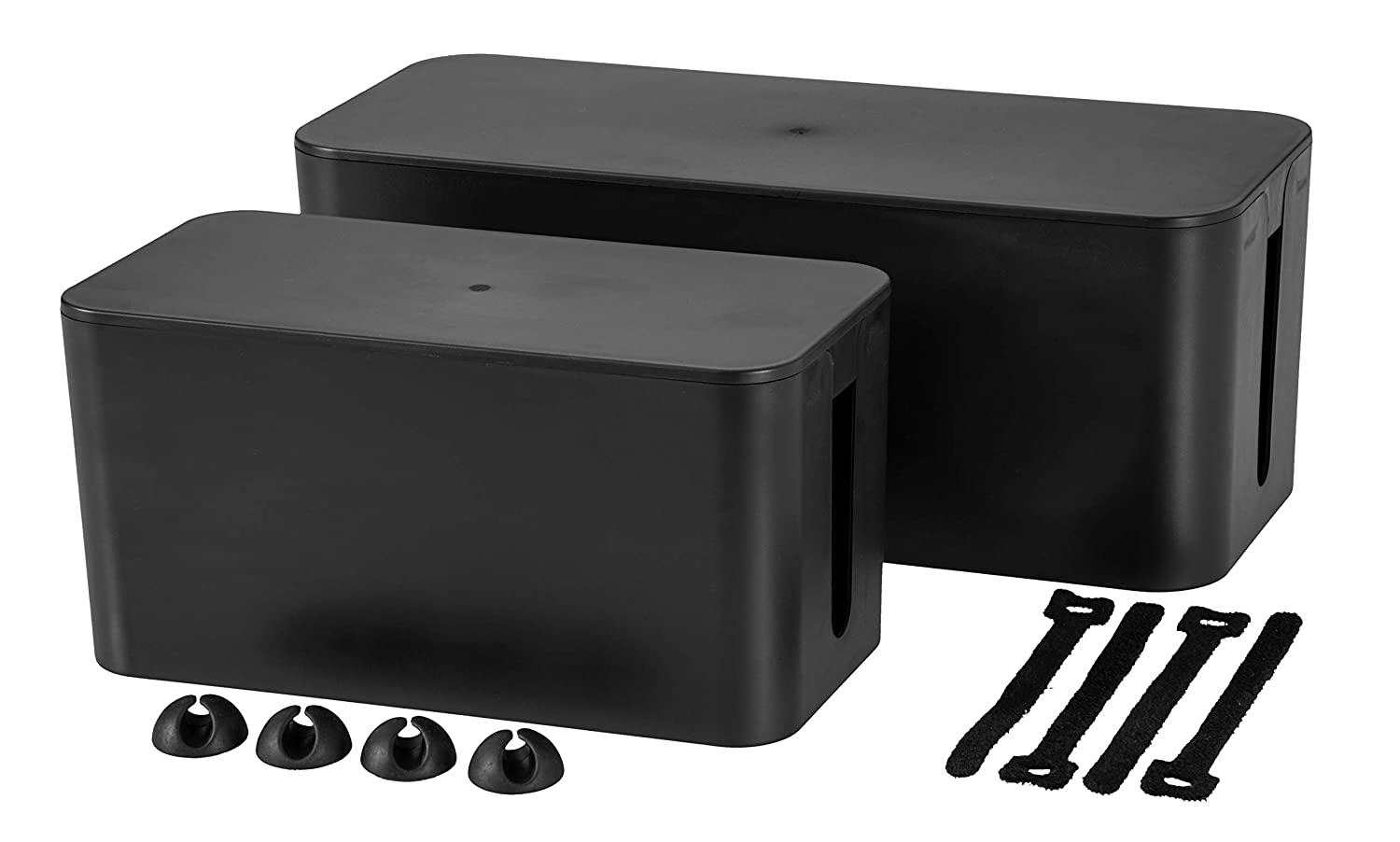 Cable Management Box - Hide Cords Home Organizer Tool, Power Strip Cover, Baby Proof & Pets Electric Concealer - Wire Cord Outlet Surge Protector Covers for Lounge, Desk, TV & Computer - 2 Set, Black